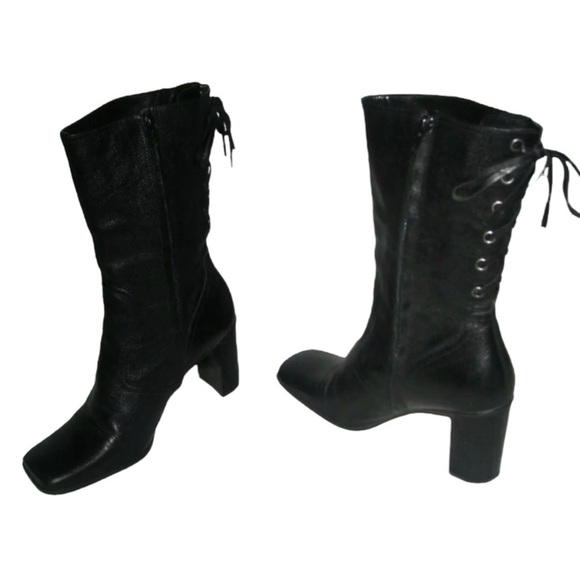 Nine West Boots Vintage 90's y2k Black Square Toe Corset Goth Witchy Bratz Doll - Picture 2 of 16